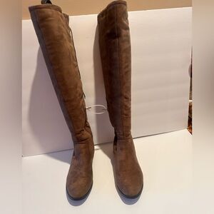 Xoxo Womens TRISHH2 Fabric Closed Toe Knee High Fashion Boots, TAUPE, Size 8